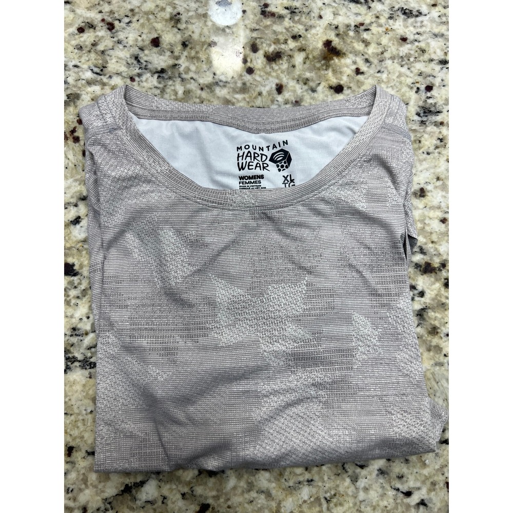 Mountain Hardwear Womens Grey Camo Print 3/4 Sleeve Performance Hiking Top XL